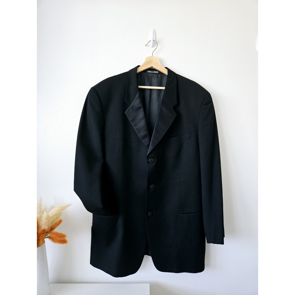 GIORGIO ARMANI Le Collezioni Men's Wool Tuxedo Jacket Made In Italy Sz 42 Black